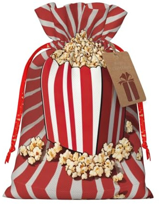 HGFVY Tragetasche mit Popcorn-Druck, 21,1 x 30 cm, für Weihnachtsgeschenke und Aufbewahrung, mit Kraft-Geschenkanhängern, 1 Stück