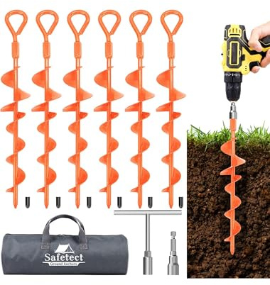 Safetect Ground Anchors Screw in 15 Inch, 6 Pack Spiral Trampoline Anchors Stakes Heavy Duty, Swing Set Anchors Tent Stakes for Camping, Car Ports, Canopies, Sheds, Securing Animals