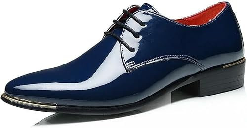 Lackskor för män Vita bröllopsskor Svart läder Soft Man Dress Shoes,Blå,41 EU