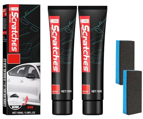 100ml Pasta Riparazione Graffi Auto Con Spugna, Rimozione Graffi Smaltoauto, Nano Detergente Per Auto, Riparazione Facile Graffi Vernice E Macchie D'Acqua, Universale Per Moto E Auto, 2PCS