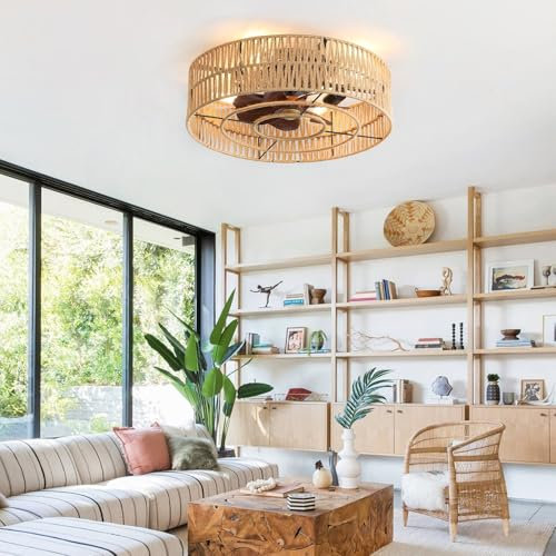 YFHKWJ Ventilateur De Plafond Rétro Avec Lumière Et Télécommande | Design Cage Industrielle 6 Vitesses Réversible Sans Pales Pour Salon, Cuisine Et Chambre – Lampes E27 X 4