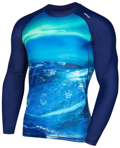 SURFEASY Men's Long Sleeve Rash Vest |UPF 50+ Rash Guards Swimming Shirts |UV Sun Protection Quick Dry