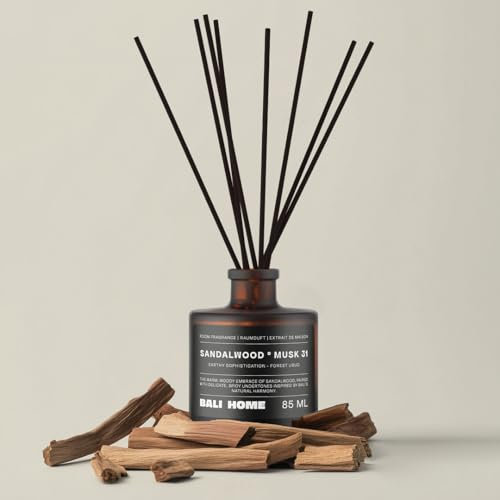 Bali Home Sandalwood Musk - Parfum d'ambiance luxueux en bois de santal et arômes épicés - Bâtonnets de parfum d'ambiance d'ambiance avec effet apaisant - Bâtonnets parfumés longue durée - 85 ml