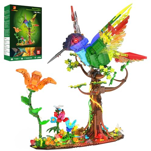 JMBricklayer Kolibri Bauspielzeug für Erwachsene mit LED-Licht, 70011 Kreative Klemmbausteine Set Vogel-Modell fürs Wohnzimmer oder Büro Deko, Geschenk für Mädchen und Jungen Vogelliebhaber ab 14+