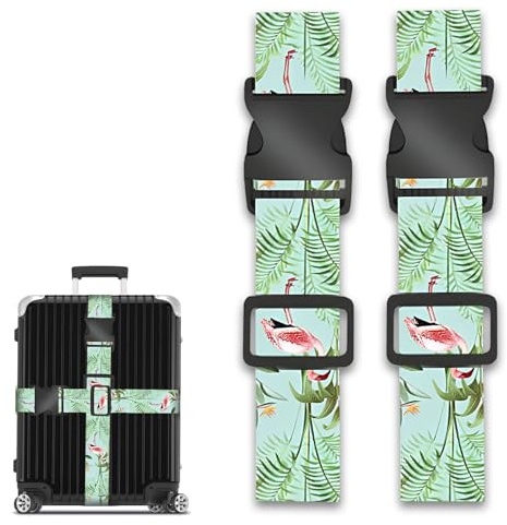 2 Pack Luggage Straps for Suitcase, Adjustable Suitcase Fastening Belt with Secure Buckle, Travel Packing Personalised Belt Accessories for Protecting Luggages (Flamingo)