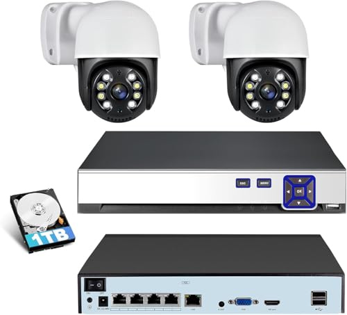 Juego de cámaras de vigilancia 4K para Exteriores, 4 Canales PoE con Disco Duro de 1 TB, Grabador de vídeo en Red para Sistema de cámara CCTV para Seguridad en el hogar, Solo Funciona con cámaras IP