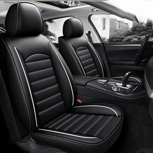 TIUEO Sitzbezug Auto für VW Passat B6 Golf 4 Golf 5 Passat B5 Wasserdicht Atmungsaktiver Auto Zubehör Leder Autositzschoner Autositzschutz Autositzauflagen,Black and White