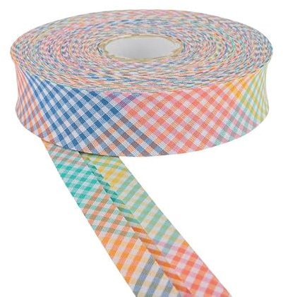 Schrägband, 30 mm breit, Baumwolle, Gingham-Muster, 5 m und 25 m, weiß, doppelt gefaltet, Einfassung zum Nähen, Wimpelketten, Handwerk, Polster, Paspelierung und Kleidungsstücke (mehrfarbig, 5 m