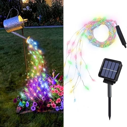 VOOKRY 10 Strands 200 LEDs Solar Fairy Lights Outdoor Waterproof, Solar Powered String Lights 8 Modes DIY Watering Can Lights for Party Wedding Patio Yard Garden Tree Decorations(Multicolor)