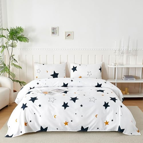 Homebliss Set Lenzuola Matrimoniali in Microfibre 180x190/200cm, Completo Lenzuola Letto con 2 Federe 50x80 in Stampa, Lenzuola Sopra e Lenzuolo con Angoli, Comfort e Morbidezza, Notte Stellata