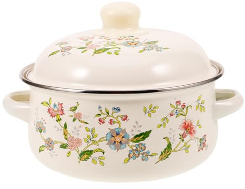 GALPADA Enamel Stew Pot Lid 5L Multi-Functional Cooking Pot for Home Kitchen Compatible Induction and Gas Stoves Sturdy Enamelware Stockpot for Soups and Stews