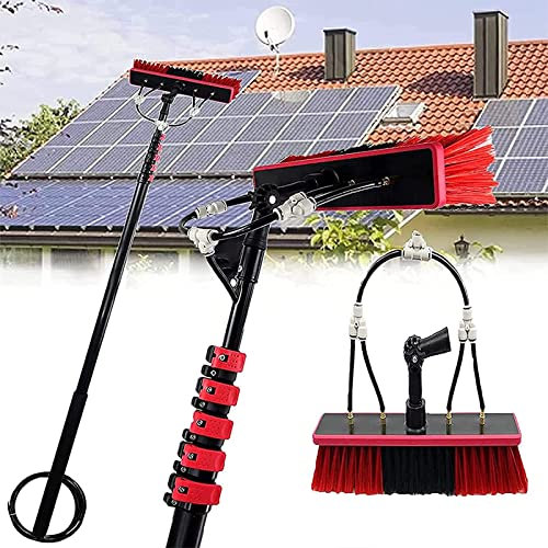 Telescopic Window Cleaning Pole Kit, 6-12m Water Fed Brush with Hose Spray, Solar Panel & Outdoor Window Cleaner, 55cm Brush, 24FT/7.2M for Effortless Cleaning