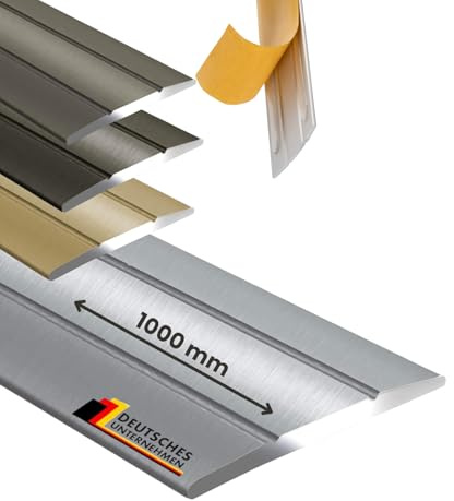KARAT Übergangsprofil Selbstklebend Silber 1000 mm Alu - Länge 1m, Breite 36 mm - Übergangsschiene Aluminium eloxiert, Übergangsleiste ohne Bohren Abdeckleiste Firm