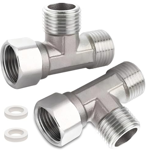 2 Stück 1/2 Edelstahl T-Stück Schwenkrohrverschraubung, 1/2 Zoll AGxAGxIG 304 Edelstahl T-Stück 90°, DN15 T-Stücks Wasseranschluss, 3-Wege-T-Verbindungsstück Kupplung für Kälteanlage, Sanitär