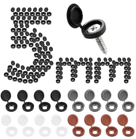 JJWNMLL 240pcs Hinged Plastic Screw Caps Hole diameter 5mm Decorative Caps | Fold & Snap Screw Covers with Box for Furniture Cabinet & Shelf (Black White Grey Brown)
