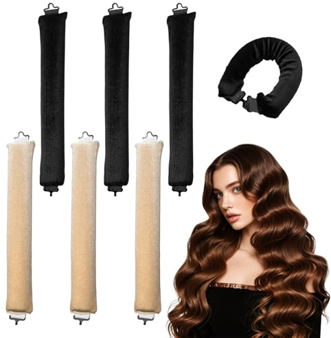 deegbbyi 6 Pezzi Bigodino per Boccoli, Bigodini Senza Calore per Dormire, Bigodino Lungo per Boccoli, Bigodinis per Styling Capelli, Bigodini Morbidi Dormire, per Ricci Senza Calore (Marrone, Beige)