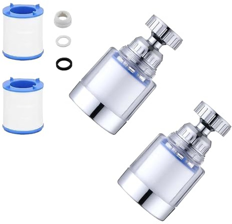 2 Filter Cartridges with 2 360° Rotating Water Faucet Filter for Kitchen | Water Filter Taps, Faucet Filter for Kitchen Sink, Filters for Bathroom Taps, Kitchen Sink TapFilter, Faucet Water Softener