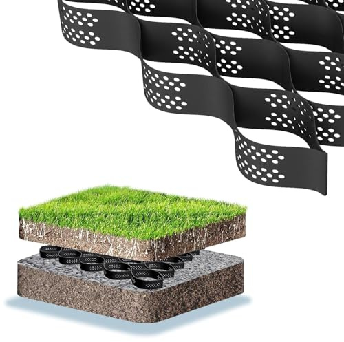 Tapis stabilisateur de gravier de jardin pour serres, terrasses, pelouses, base extensible pour abris, grille de gravier, grille au sol, travaux de fondation (4 x 4 m)