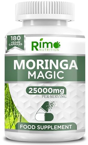 Rimo Nutrition Rosabella Moringa 6-Month Supply | 180 High-Strength Rosabella Moringa Capsules 25000 mg Equivalent Pure Potent Leaf Extract – Vegan, Non-GMO, Gluten-Free, No Additives – Lab-Tested