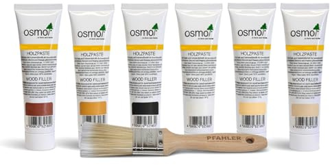 OSMO Holzpaste 7301 Buche zum Ausbessern von Rissen Fugen und kleinen Schäden in Holz und Holzwerkstoffen Innenbereich 100 g + Flächenstreicher Pinsel von Pfahler