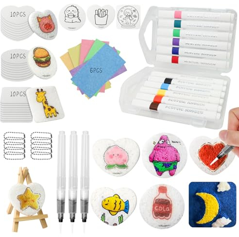 Magic Puffy Paint Set,62 Stk 3D Schaumstoff Malset,Schaum Textur Malset mit 36 Foam Texture Painting Paper,12 Farben Stifte,Magische Schaum Strukturmalerei Set,3D Schaum für DIY Schaumtextur Malerei