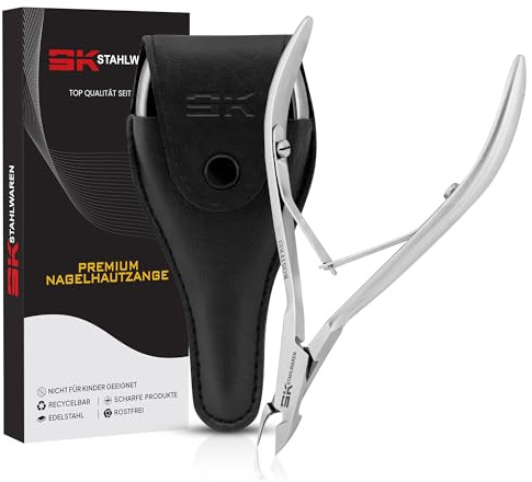 SK STAHLWAREN Nagelhautzange 10 cm Premium rostfreier Edelstahl Vielseitig einsetzbar mit stabilem Griff Extrem glatter scharfer & glatter Schnitt Nagelhautentferner für die Nagelpflege (Silber)