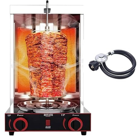 Asador Vertical Para Shawarma, Parrilla Profesional Para Kebab, Horno De Acero Inoxidable Con Temperatura De 50-300 °C Y 2 Quemadores Para Restaurantes Y Fiestas En La Cocina(Gas-2800P)