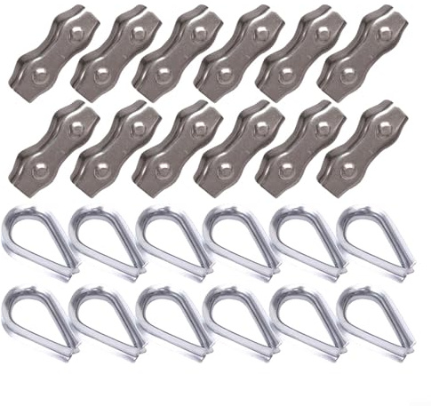 Juego de 12 piezas para abrazadera dúplex y dedal de cuerda de alambre para cables M2 para M5, clip de cuerda de acero inoxidable para asegurar cables de acero, Mari (M cuatro)