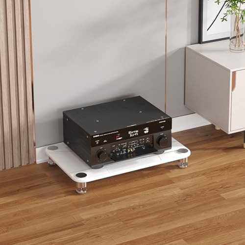 Mobile multimediale AV in vetro con 1 strato di archiviazione diviso per apparecchiature audio/video, sistema stereo e giradischi, ideale per home theater (bianco)