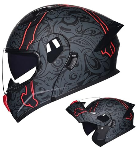 Caschi da moto modulari, casco integrale apribile ECE 22.06 con doppia visiera, possibilità di installazione Bluetooth, per adulti, uomini e donne, ciclomotori 4,L=57-58CM