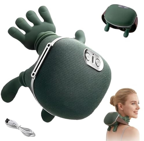 Nackenmassagegerät mit Wärme, 4D Nacken- und Schultermassagegerät mit 3 Massagefunktionen & 2 Heizstufen, Kabelloses U-förmiges Massagekissen zur Muskelentspannung, Ideal für Zuhause (Grün)