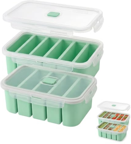 Fevorticity 2 contenitori per zuppe con 6 fori | Stampo per congelatore in silicone verde da 900 ml, con coperchio, per zuppe, brodo, salse, cubetti di ghiaccio, meal prep