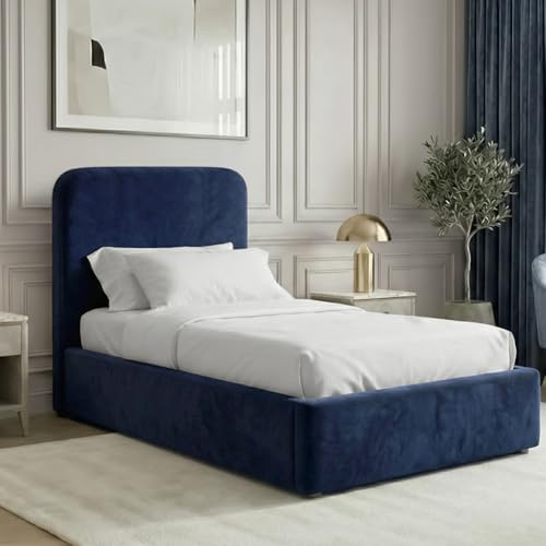 Blisswood Single Ottoman Bed Frame, Upholstered 3ft Bed with Headboard, Wooden Slats & Gas Lift-Up Storage Base, Small Single Bed for Kids Teens Girls or Guest Bedroom (3ft Blue, No Mattress)