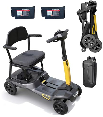 MediHoist 40 km Reichweite Seniorenmobil mit Doppelakku, 18 kg Leichtbau Elektromobil Klappbar, Elektromobil für Senioren für & Erwachsene für Auto/Bahn/Flugzeug, Schwarz YL-985S