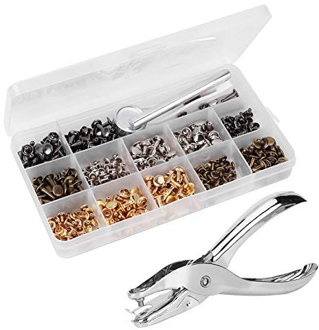 Cocoarm Kit de Alicates de Remache de Doble Cara Juego de Remaches de Doble Tapa de Hierro 240 Juegos 3 Tamaños con Alicates de Presión Manual y Ranura de Base para Cinturones Chaquetas Mochilas