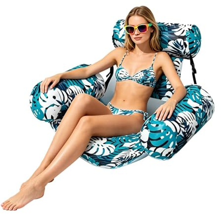 Poltrona Gonfiabile Piscina, Sedia Gonfiabile Salvagente Adulto Pieghevole, Gonfiabili Piscina per Feste Estive, Attività in Spiaggia, Sport Acquatici E Relax, Foglie Tropicali