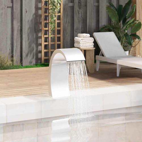 LoogCape Pool Waterfall Made of 304 Stainless Steel 22 x 60 x 70 cm for Ponds and Pools, Durable Water Feature Fountain with Water Course, Suitable for Garden, Patio, Balcony, Indoor and Outdoor Use