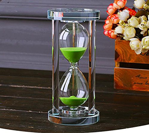 MINGZE Transparent Kristall Sanduhr Timer Sand Uhr Handwerk Glas Dekoration, 15 Minuten / 30 Minuten / 60 Minuten (Grün, 15 Minuten)