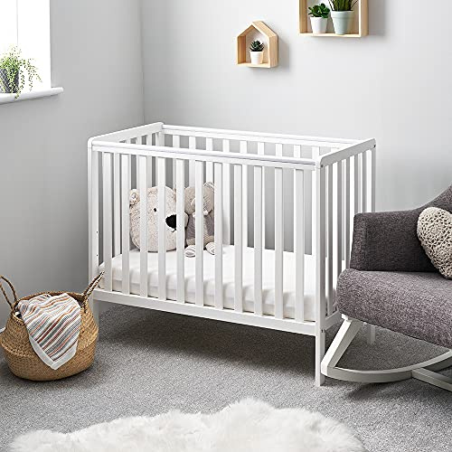 Obaby Bantam Space Saver Cot – White | Compact Baby Cot | Adjustable Base