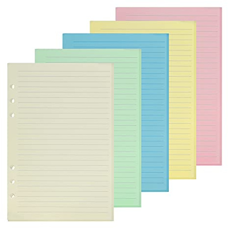 GOLRISEN 100 Blätter Ringbucheinlagen, A5 Nachfüllpapier 6 Loch Ringbuch | bunt Nachfüllbar Notizpapier, Blanko Nachfüllpapier, Ordnerfüllpapier, Refill Paper für Tagbuch Notizbuch Malerei Agenden