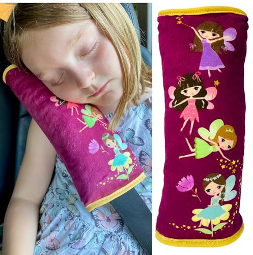 HECKBO Dino oreiller de voiture pour enfants - lavable en machine - doudou doux - oreiller de ceinture de voiture de haute qualité, housse de ceinture (Fée)