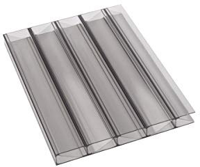 Stegplatte aus Polycarbonat Halgelsicher!, 16mm stark, graphit anthrazit grau, Steg 2 Fach, 16/32/W Premium Longlife Qualität 980mm x 5000mm