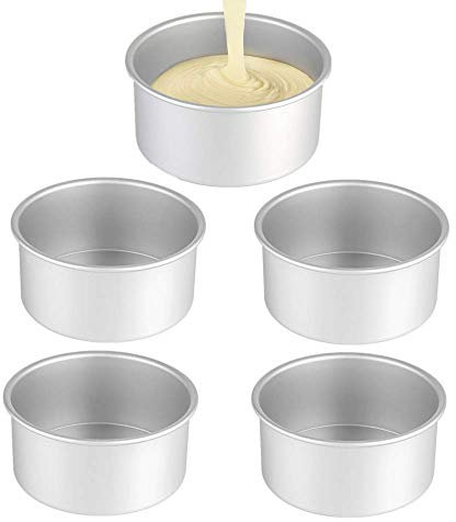XZJMY Confezione da 5 teglie per torte da 12,7 cm, mini teglie rotonde in alluminio, utilizzate per riunioni di famiglia per cuocere mini pizza e quiche
