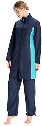 AllMonyba Femmes Musulman Maillot De Bain 3 Pièces Ensemble Islamique Sport Maillots De Bain Beachwear Couverture Complète Burkini avec Bonnet De Natation