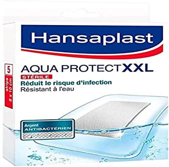 Hansaplast Cerotti impermeabili AQUA PROTECT XXL, Cerotti medicazione waterproof con elevato potere adesivo, Trasparenti, traspiranti e flessibili, 1 confezione da 5 pezzi 8 x 10 cm