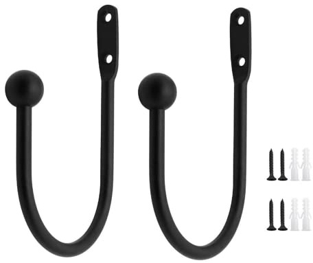 Hitopin 2 Stück Metall Vorhänge Raffbügel, Metall Schwarz Raffhalter, Gardinenhalter, U-Form Vorhanghalter,Vorhang Raffhalter, Verwendet für Dekoration Vorhänge, Schlafzimmer, Küche(Schwarz)