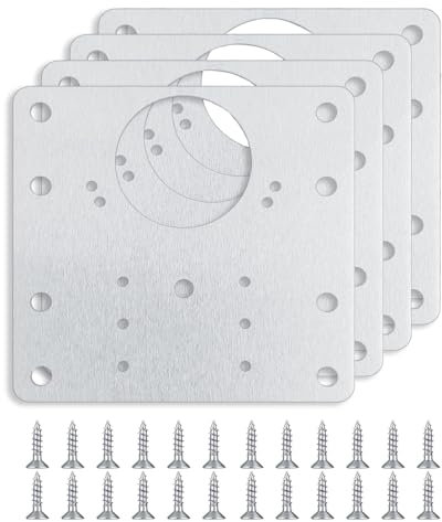 4 Piezas Placa de Reparación de Bisagras con Orificio, Placas de Soportes de Reparación, Plate Bisagras Puertas Cocina para Gabinete, Muebles, Armarios