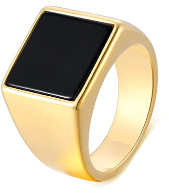 Dsnyu Herren Siegelring Gold, Männer Ring Eingravieren Herrenringe Edelstahl Schwarz Acryl Gold 65 (20.7)