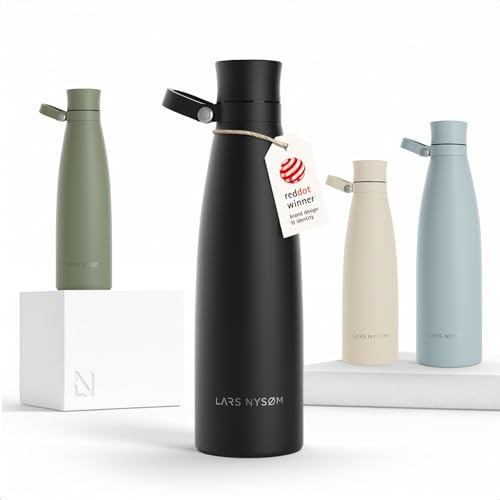 LARS NYSØM Trinkflasche Edelstahl 750ml | Isolierflasche 0,75 Liter | Auslaufsichere Wasserflasche für Sport, Fahrrad, Hund (Carbon Black, 750ml)