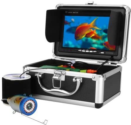 MOUNTAINONE Ecoscandaglio da Pesca con 7 pollici TFT Monitor 30 LED Impermeabile Telecamera Subacquea da Pesca 15M Telecamera da Ecoscandaglio Portatile per Pesca su Ghiaccio, Lago e Barca (7 inch)